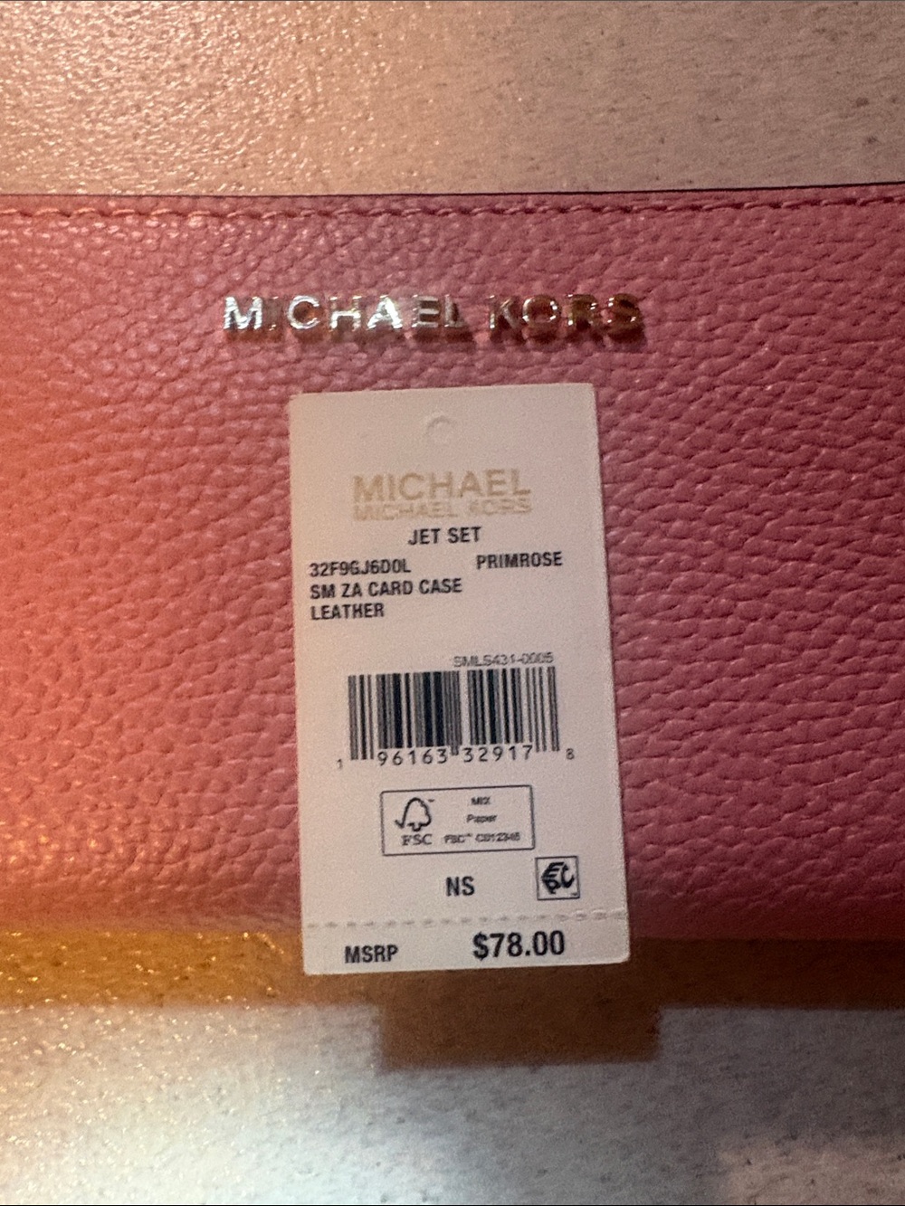 Michael Kors Rose Pink Pebbled Leather Zip Card Wallet with Gold Logo - Picture 2 of 4